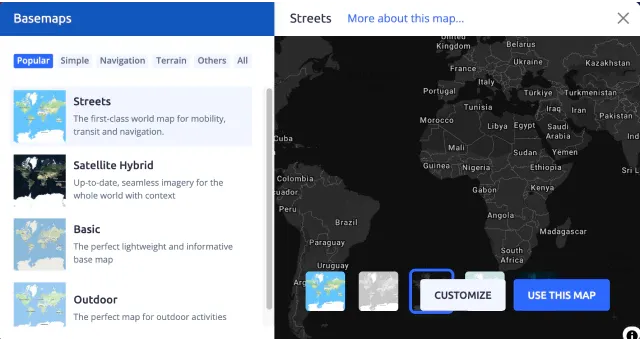 Step 3 choose light/dark variant of map on MapTiler Cloud